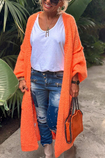Levoire | Veste Midi Tricot Avec Imprimé Au Dos Et Poche Confort Et Style Orange