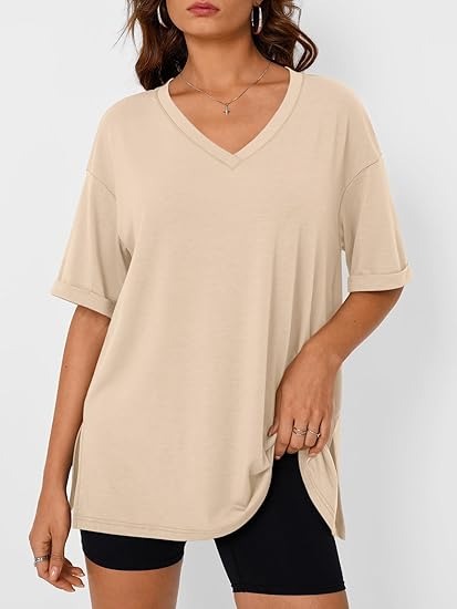 Levoire | T-Shirt Décontracté Avec Grande Taille Col V Pour Femmes Helles Khaki
