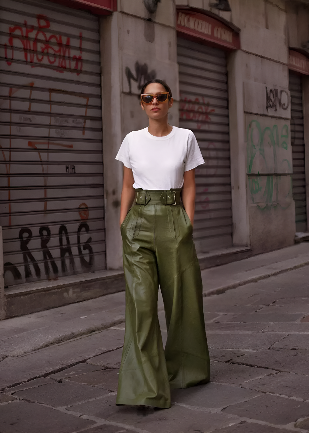 Levoire | Pantalons en cuir taille haute Vert