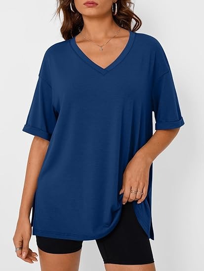 Levoire | T-Shirt Décontracté Avec Grande Taille Col V Pour Femmes Bleu