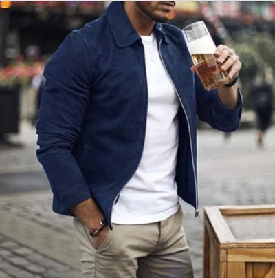 Levoire | Veste Pour Hommes Avec Col Châle Et Fermeture Éclair Look Élégant Bleu