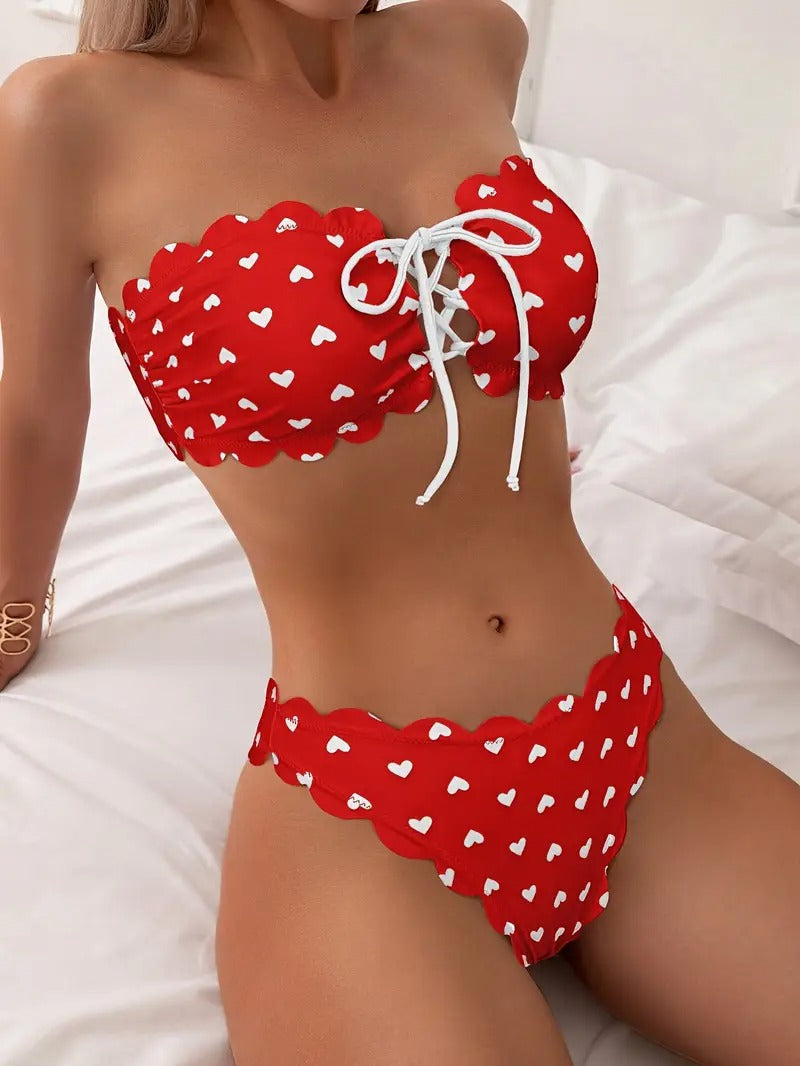 Levoire | Ensemble De Bikini Bandeau Avec Motif De Cœur Pour Femmes Rot