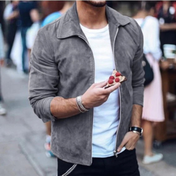 Levoire | Veste Pour Hommes Avec Col Châle Et Fermeture Éclair Look Élégant Gris