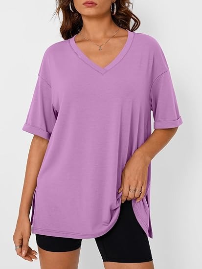 Levoire | T-Shirt Décontracté Avec Grande Taille Col V Pour Femmes Lilas