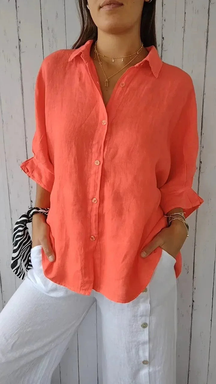 Levoire | Blouse Femme En Lin Élégante Orange