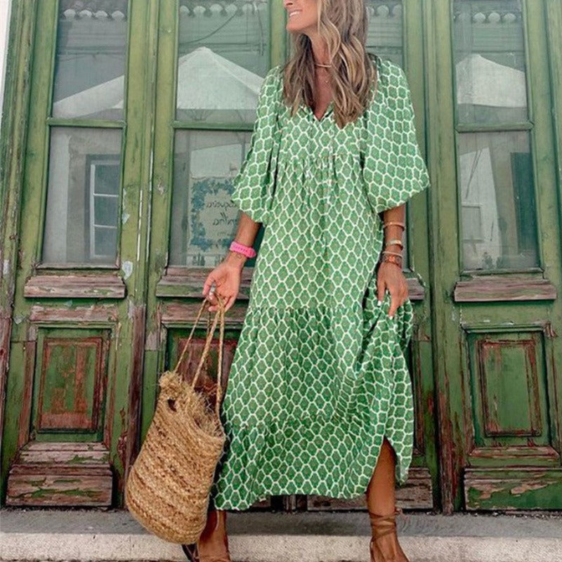 Levoire | Robe Manches Bouffantes Vacances Vert clair