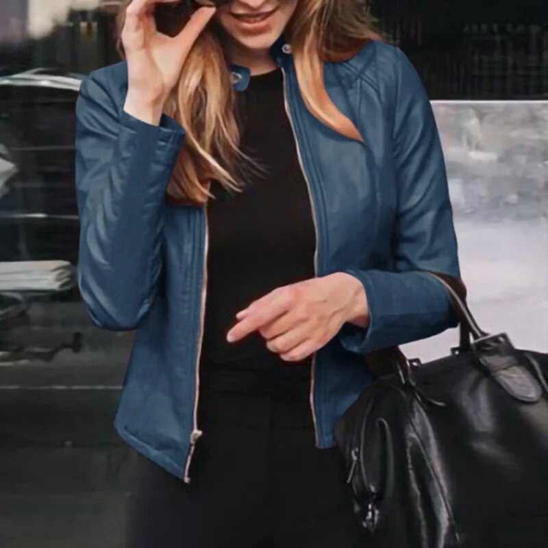 Levoire - Veste en simili cuir lisse Bleu foncé