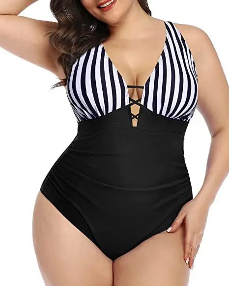Levoire | Maillot De Bain Floral Décolleté En V Séduisant Noir blanc