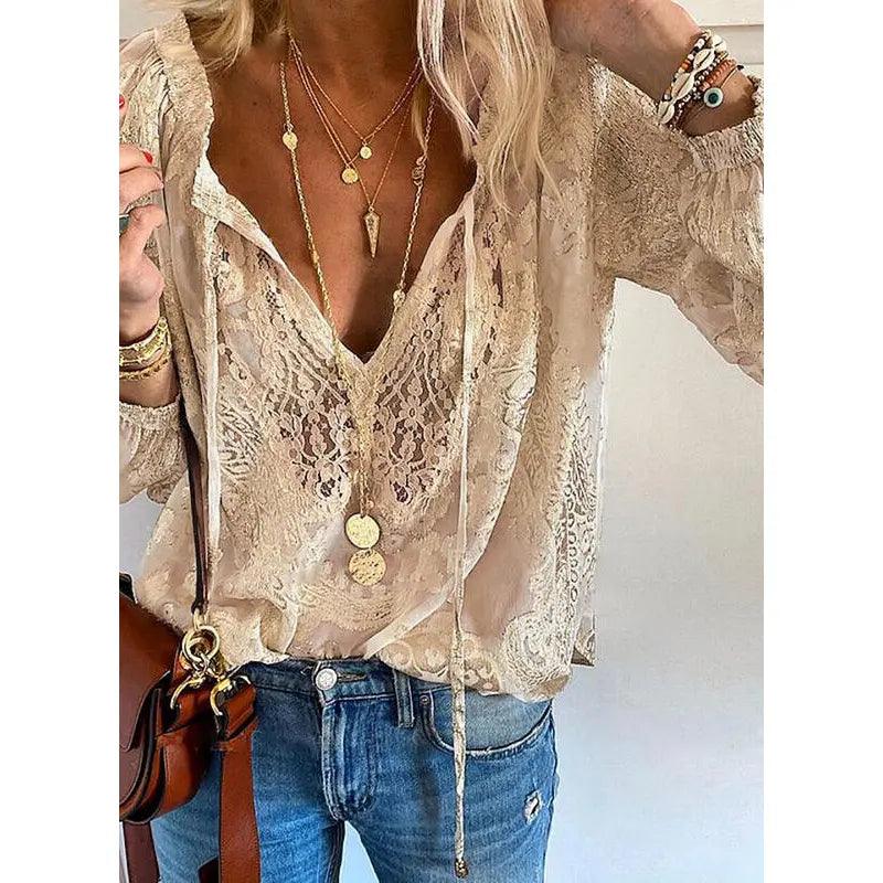 Levoire | Blouse En Chiffon Avec Dentelle Pour Femmes Khaki