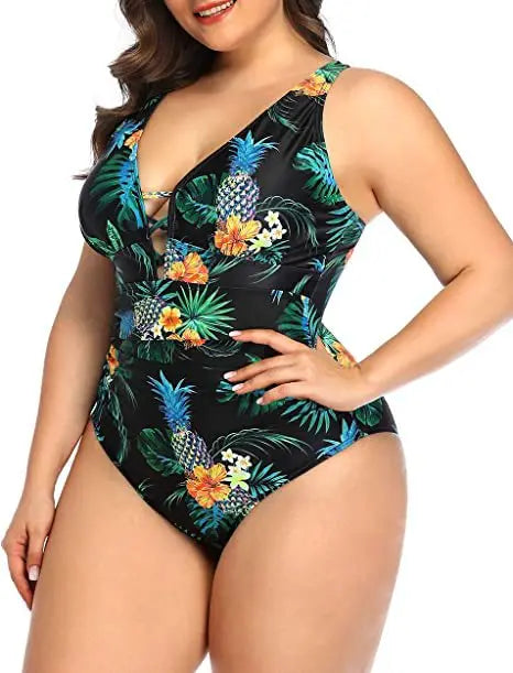 Levoire | Maillot De Bain Floral Décolleté En V Séduisant Noir Jaune