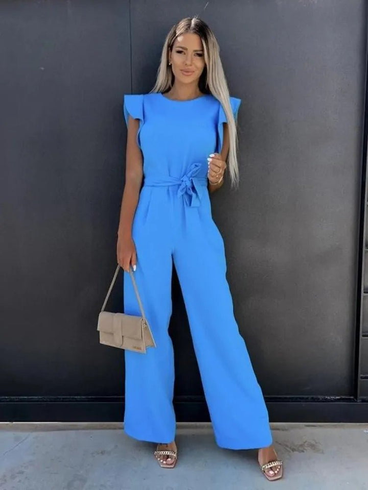 Levoire | Combinaison Élégante Avec Manches Froncées Et Ceinture Taille Pour Femmes Bleu