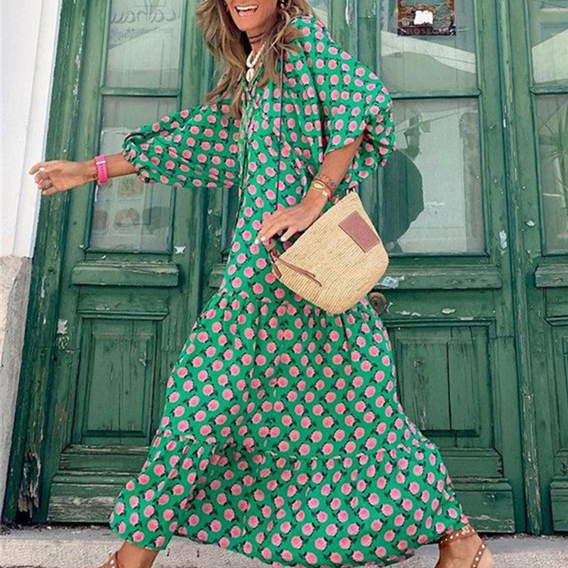 Levoire | Robe Manches Bouffantes Vacances Bleu Vert