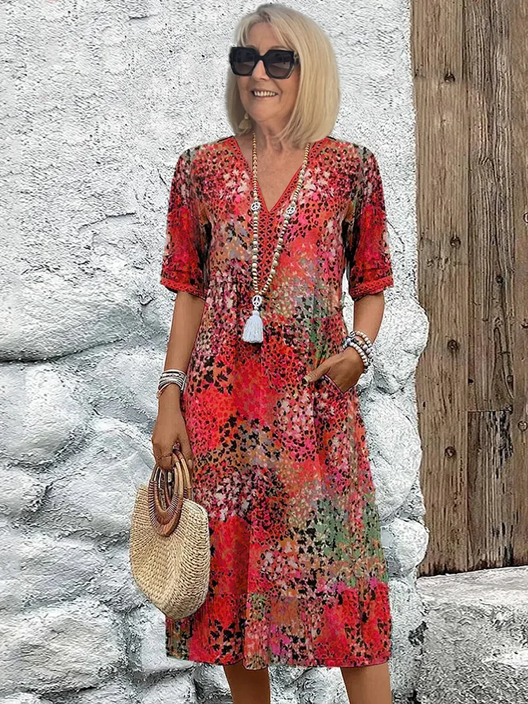 Levoire | Robe Midi Avec Un Imprimé Vivant Rouge vif (Épuisé)