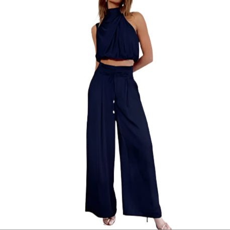 Levoire | Combinaison D'Été En Satin Avec Ceinture À Nouer Pour Femmes Bleu