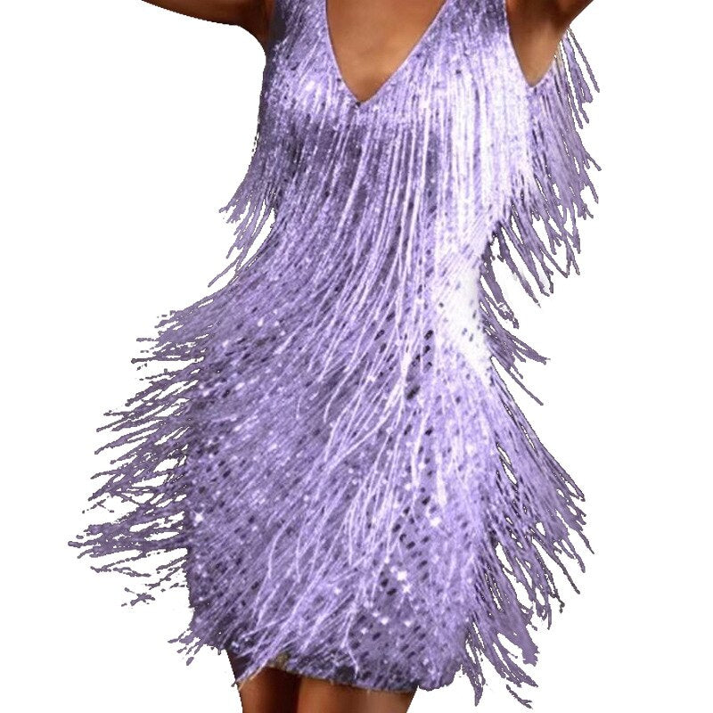 Levoire | Robe À Franges Scintillantes Lilas