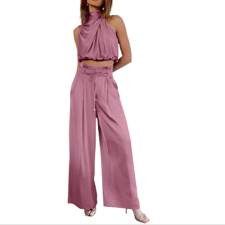 Levoire | Combinaison D'Été En Satin Avec Ceinture À Nouer Pour Femmes Rosa