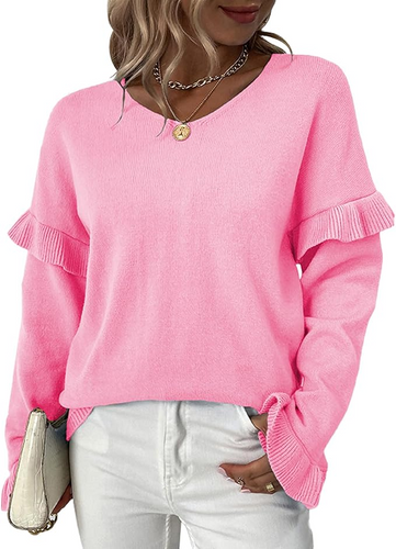 Levoire | Pull Femme Avec Décolleté En V Et Manches En Forme De Fleurs
