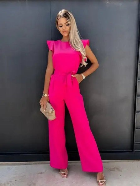 Levoire | Combinaison Élégante Avec Manches Froncées Et Ceinture Taille Pour Femmes Rose clair