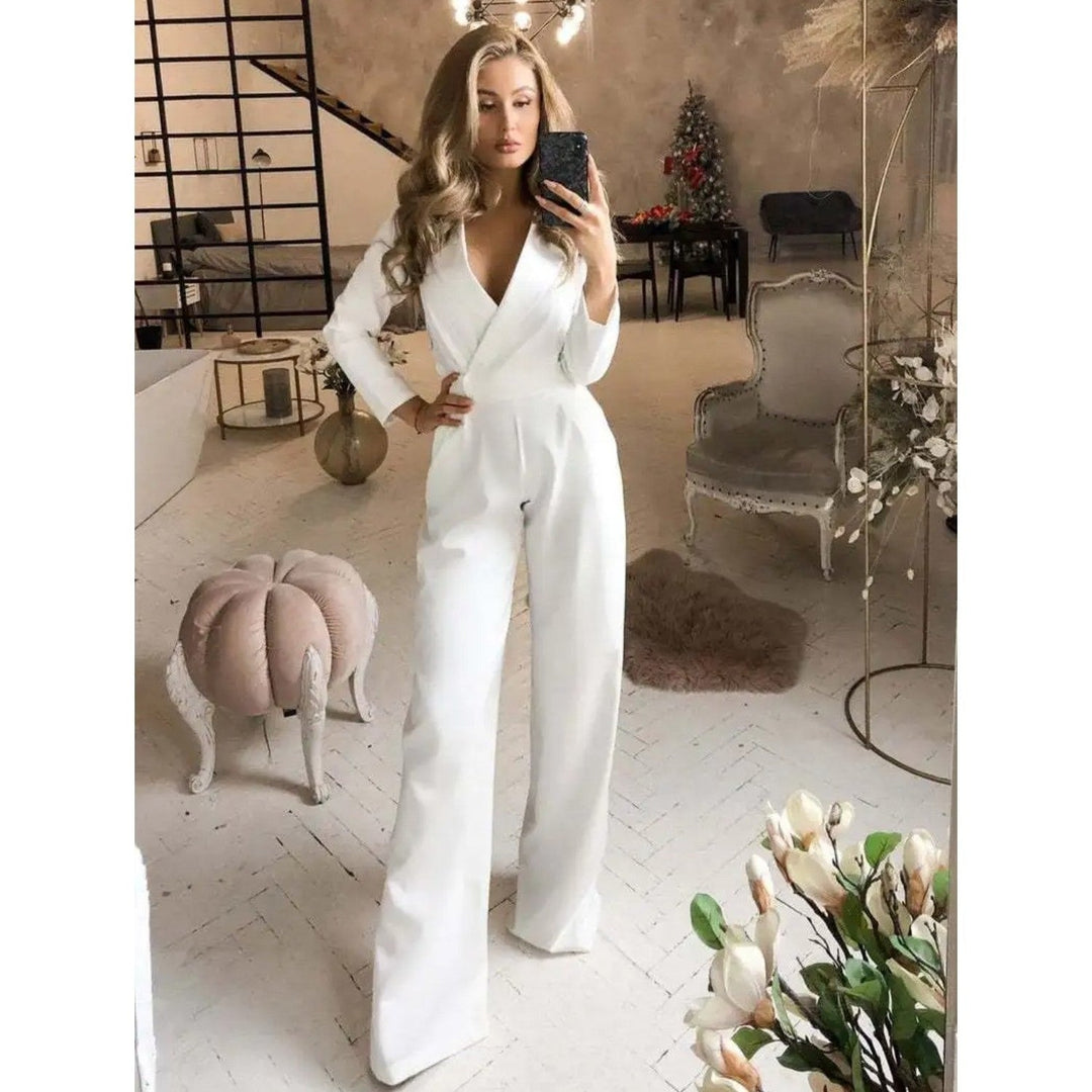 Levoire | Combinaison Blanche Élégante Avec Décolleté En V Pour Femmes Blanc