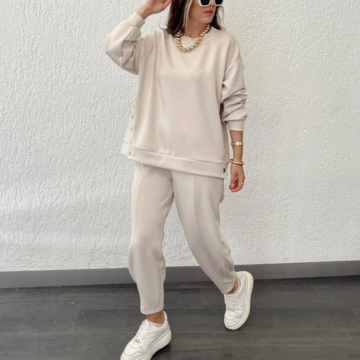 Levoire | Ensemble Femme Deux Pièces Blazer Avec Boutons Et Design Fente & Pantalon Élégant Abricot