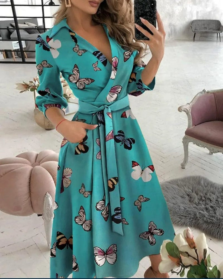 Levoire | Robe Midi Élégante À Nouer Idéale Pour Chaque Occasion Élégante Impression de papillon