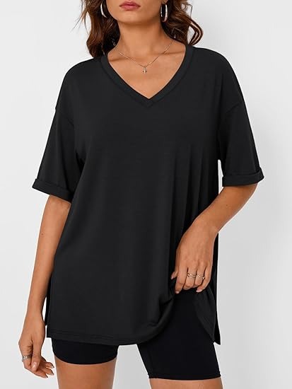 Levoire | T-Shirt Décontracté Avec Grande Taille Col V Pour Femmes Noir
