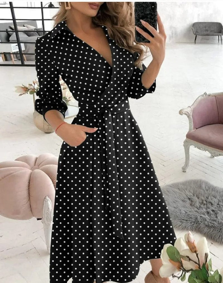 Levoire | Robe Midi Élégante À Nouer Idéale Pour Chaque Occasion Élégante Imprimé à pois noir