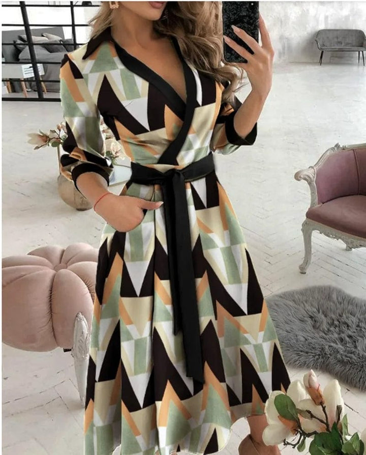Levoire | Robe Midi Élégante À Nouer Idéale Pour Chaque Occasion Élégante Motif de diamant