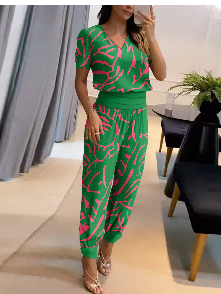 Levoire | Ensemble Deux Pièces Élégant et Confortable Robe verte imprimée