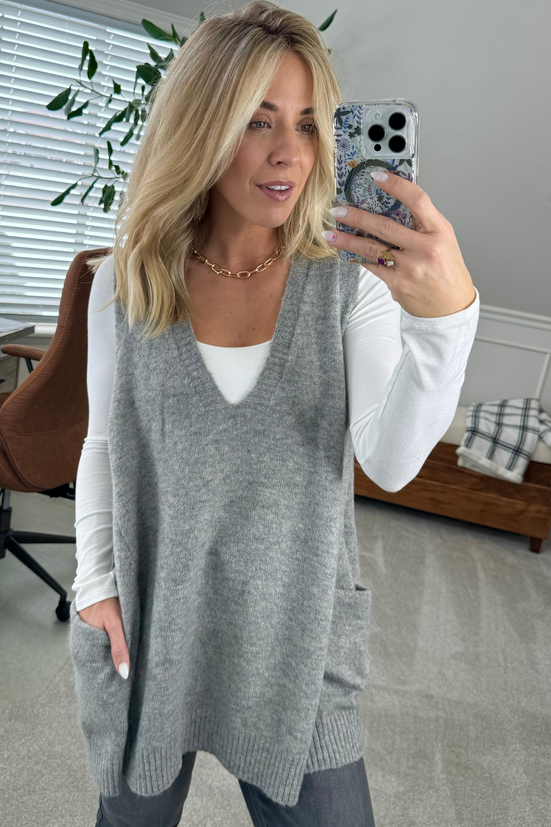 Levoire | Pullunder Sitant Parfait Avec Poches Tendance Gris