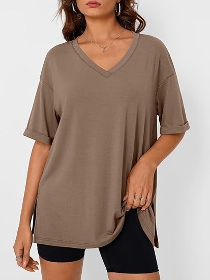Levoire | T-Shirt Décontracté Avec Grande Taille Col V Pour Femmes Braun