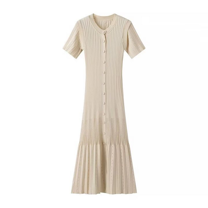 Levoire | Vêtements femmes Deux couleurs Tricot Simple bouton Robes longues Robes Crème