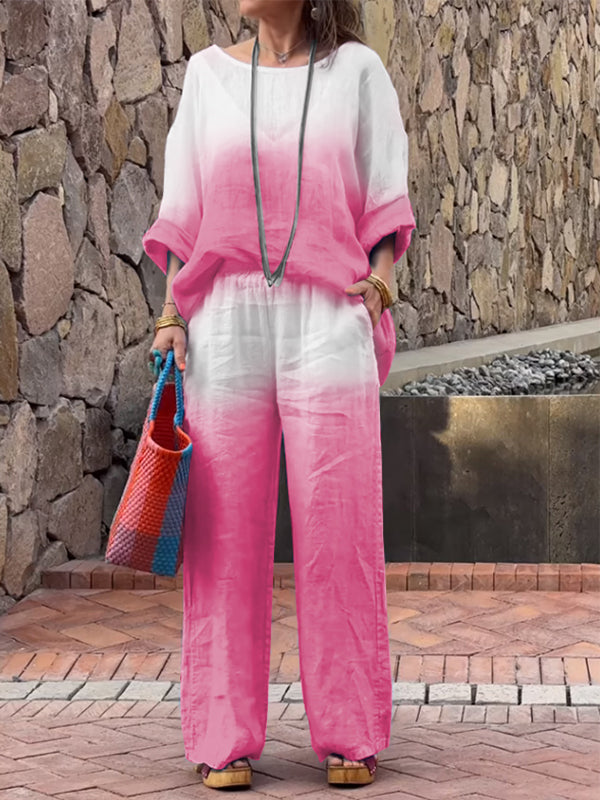 Levoire | Ensemble Deux Pièces En Coton Et Lin Pour Femmes Rosa