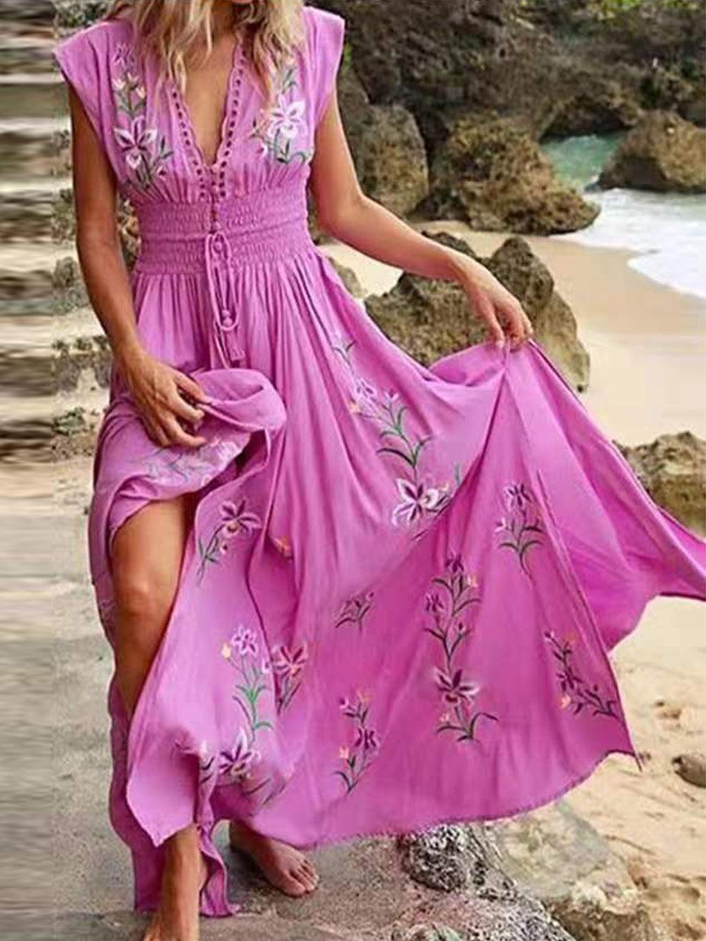 Levoire | V-Découpe-En-Col Fleurs Imprimé Maillot De Bain Lila