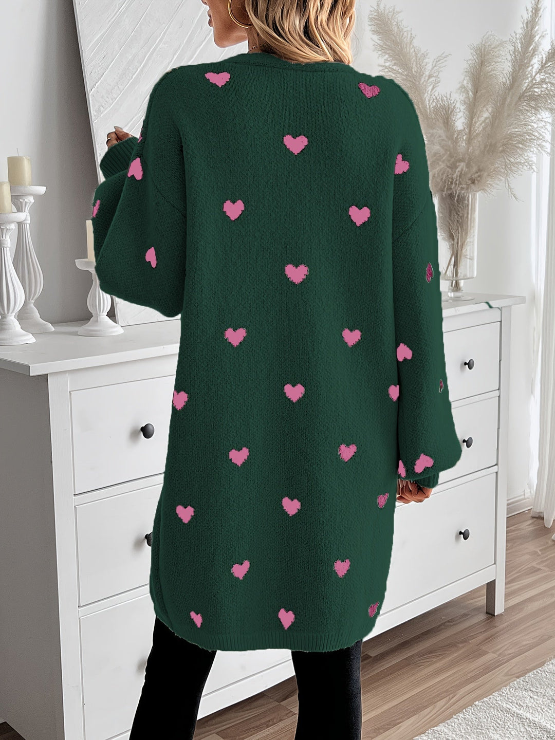 Levoire | Cardigan Long à Motif Cœur avec Pattes de Renforcement