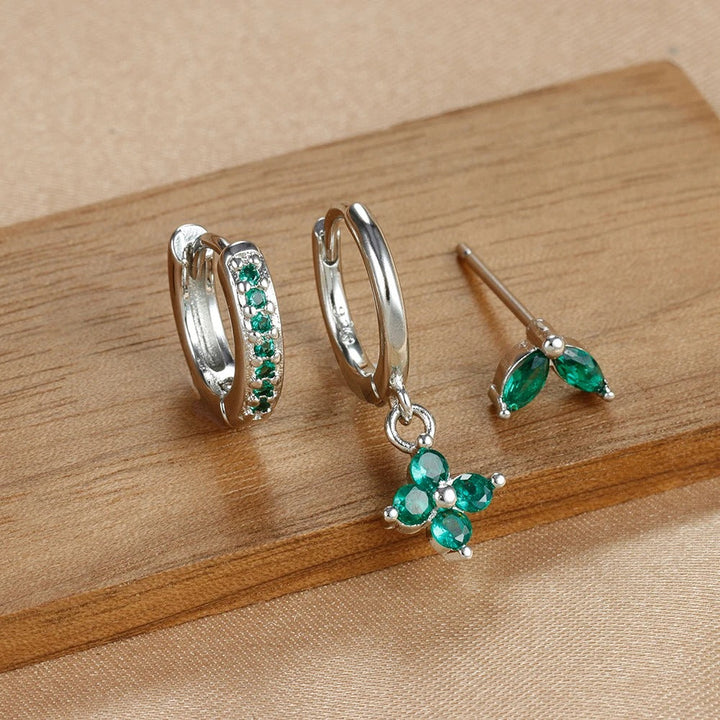 Levoire | Ensemble De Boucles D'Oreilles Luxe Pour Femmes Argent Vert 20 mm