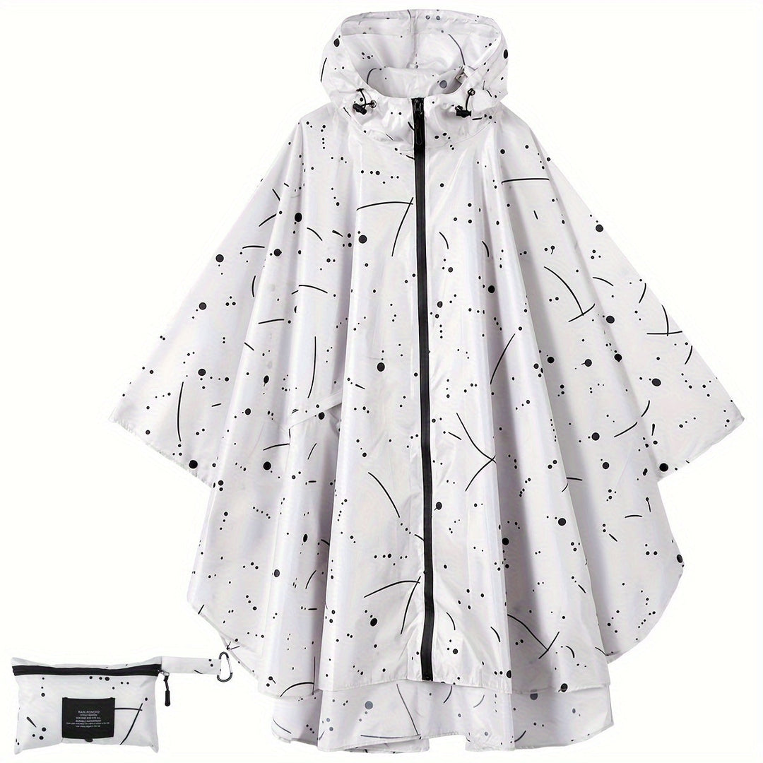 Levoire | Poncho De Pluie Sportif Pour Femme Avec Capuche Et Motif Géométrique Blanc avec des points noirs