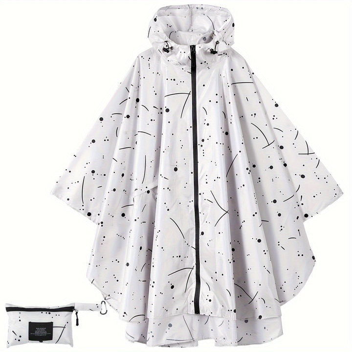 Levoire | Poncho De Pluie Sportif Pour Femme Avec Capuche Et Motif Géométrique Blanc avec des points noirs