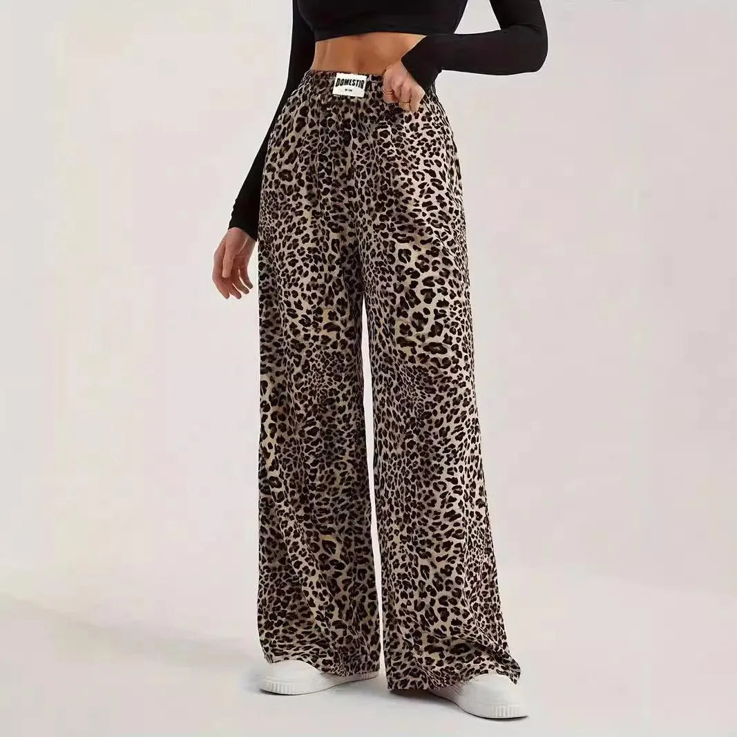 Levoire | Pantalons droits décontractés taille haute en imprimé léopard