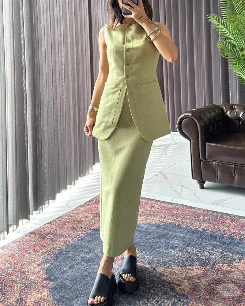 Levoire | Robe Maxi Sans Manches Avec Fermeture À Boutons