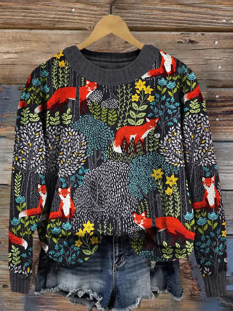 Levoire | Pull Gris Vintage Avec Motif Forestier Unique Gris Foncé