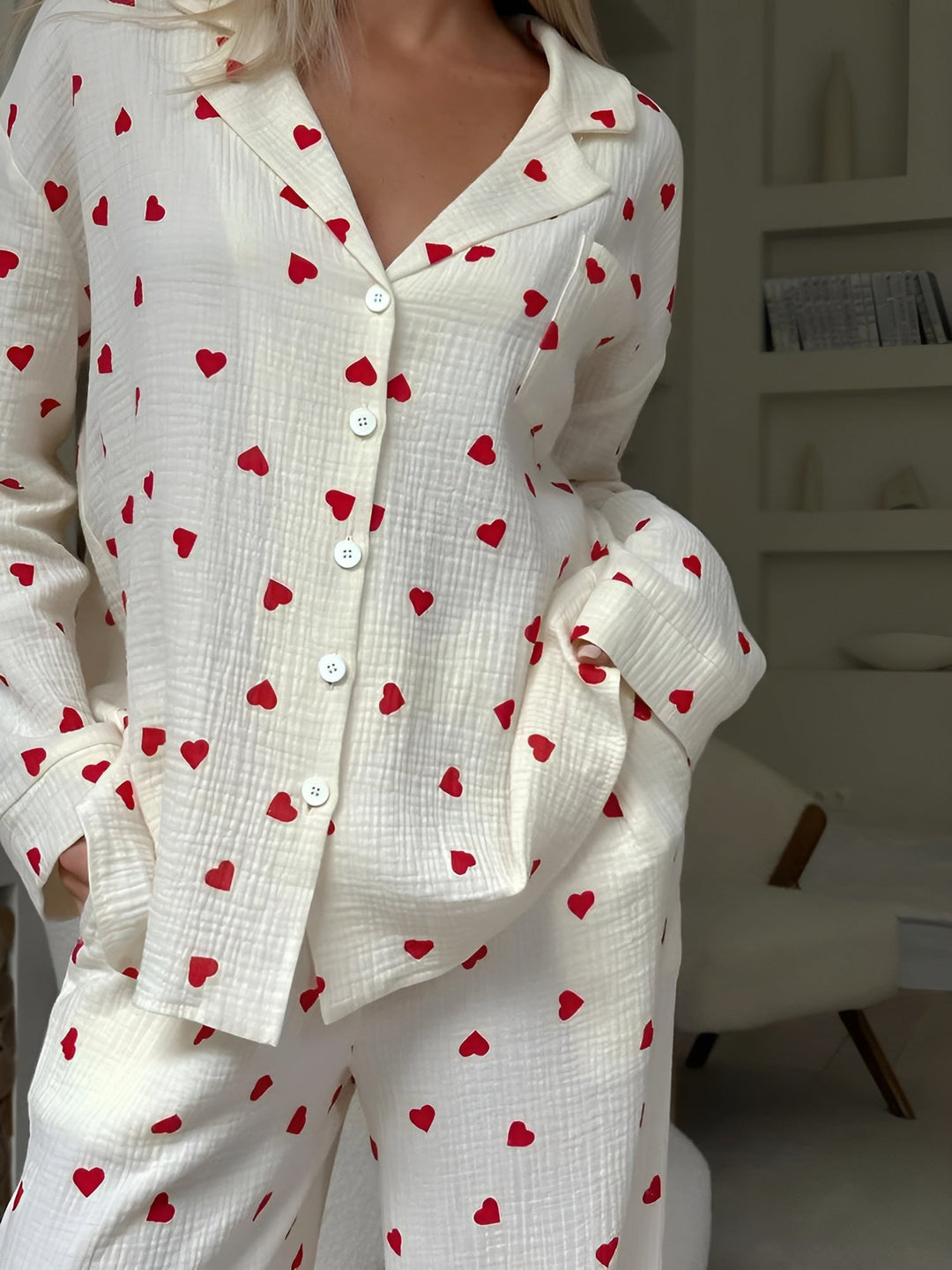 Levoire | Ensemble Pyjama Avec Motif Cœur Blanc