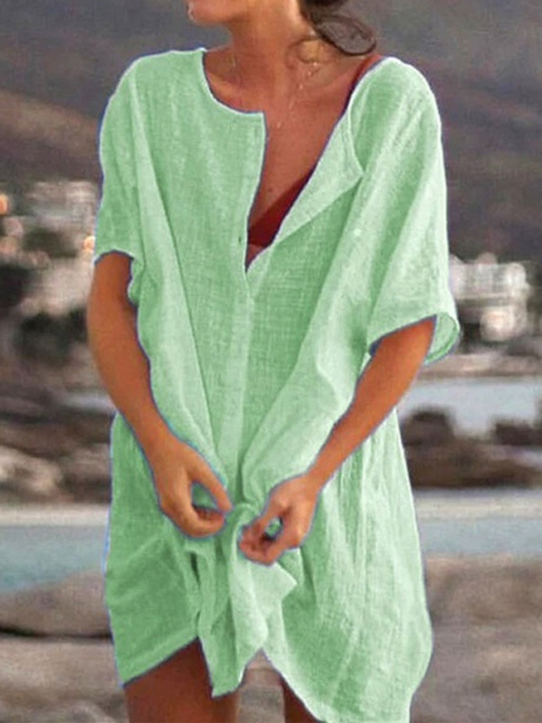 Levoire | Robe ample décontractée en coton et lin pour femme Vert clair