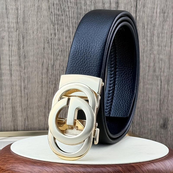Levoire | Ceinture En Cuir Véritable En Cuir De Bovin Chic Noir avec logo doré 110cm(43in)
