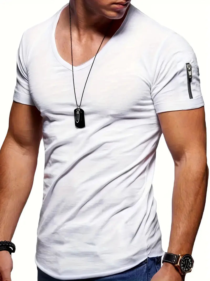 Levoire | T-Shirt À Col En V Pour Hommes Blanc