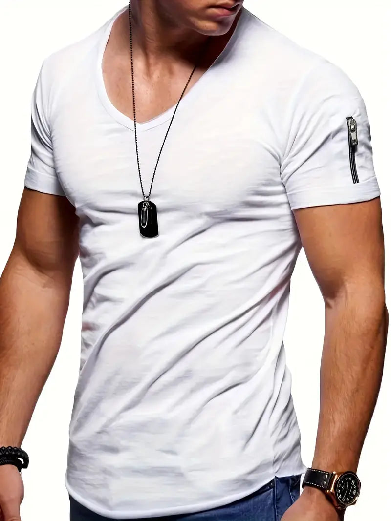 Levoire | T-Shirt À Col En V Confortable Hommes Blanc