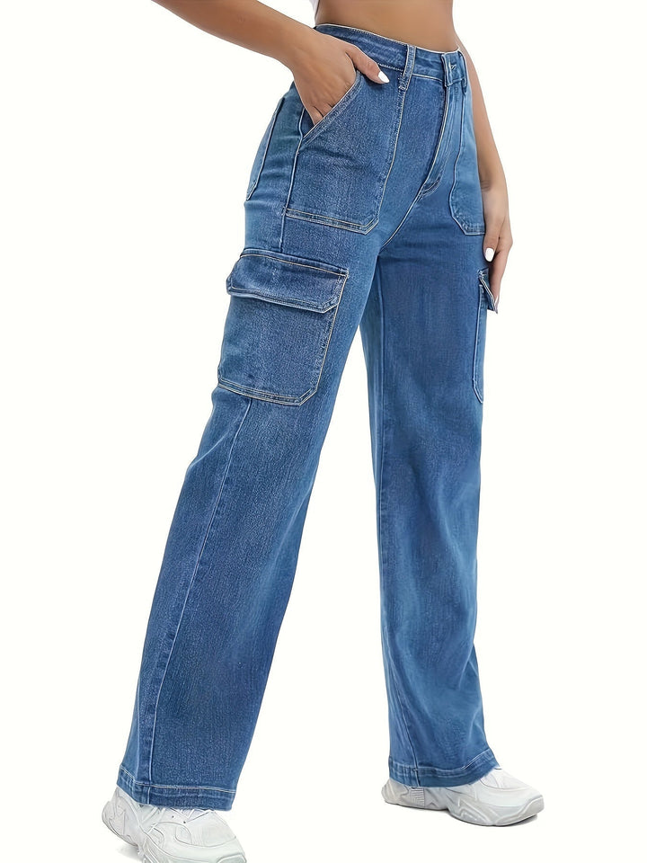 Levoire | Jeans Cargo Stretch Hauts Femme Avec Poches bleu moyen