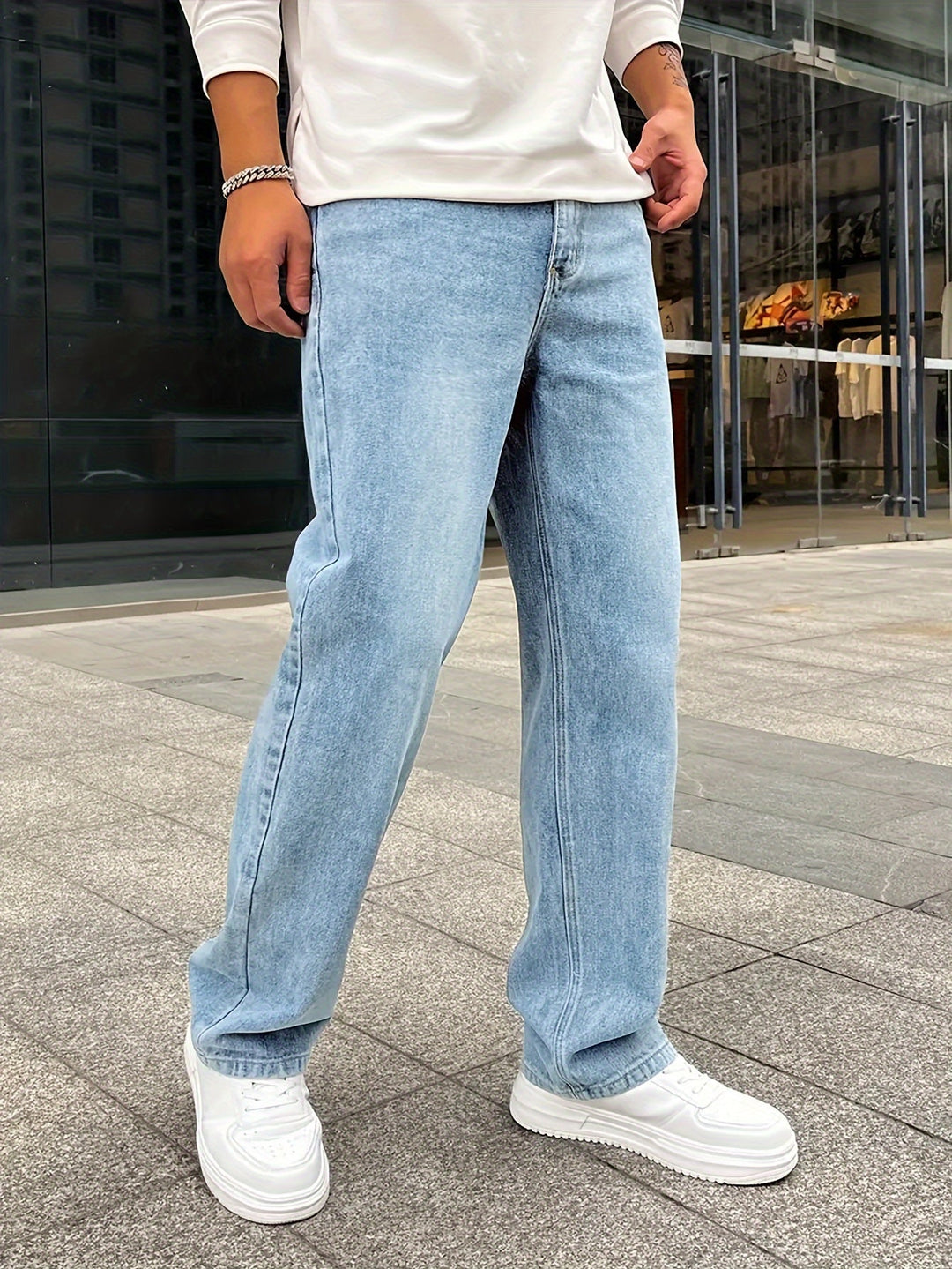 Levoire | Pantalons En Jean Loose Fit Élégants Et Confortables À Jambe Droite Bleu clair