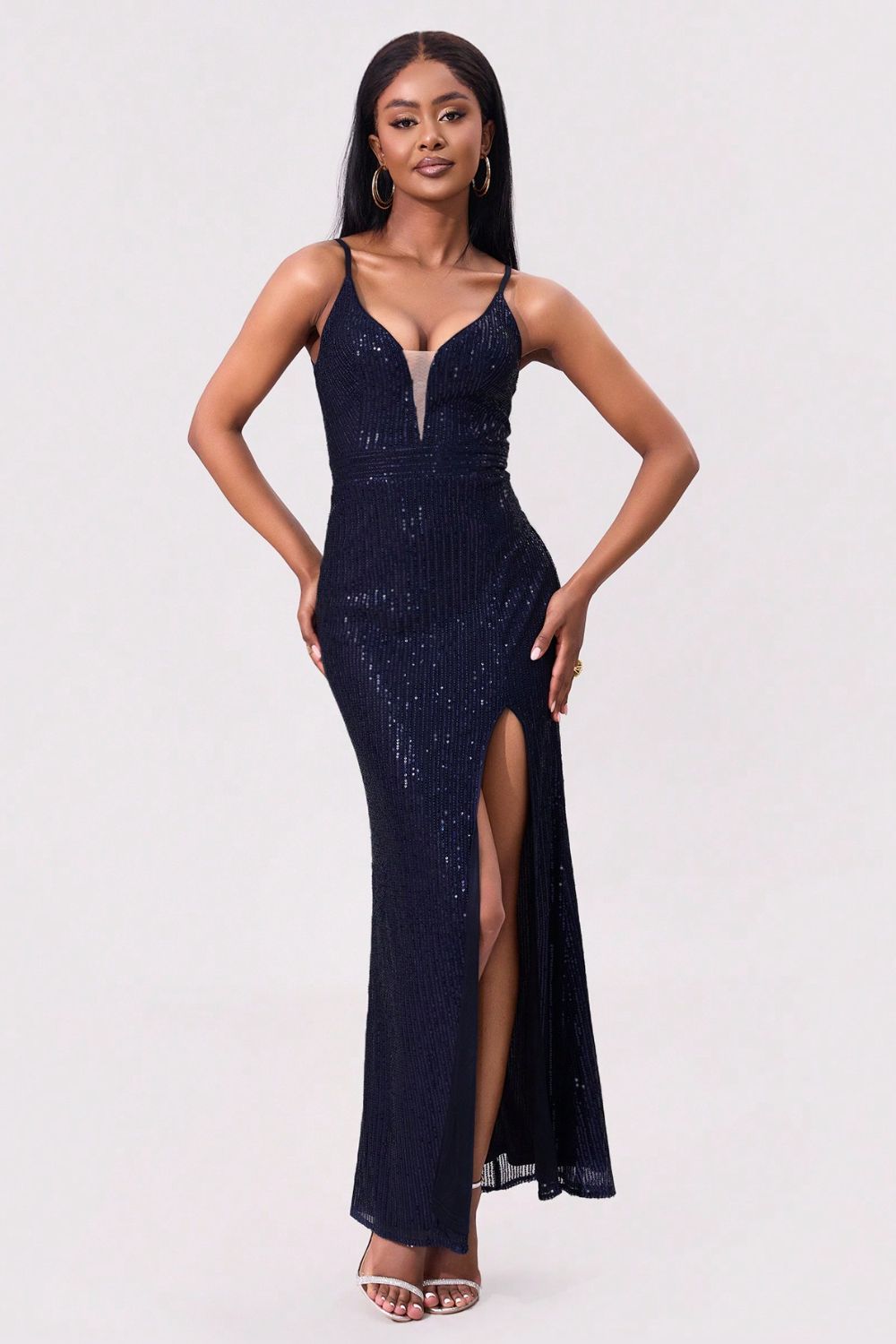 Levoire | Fente Paillettes Dos Maxi Camisole Robe