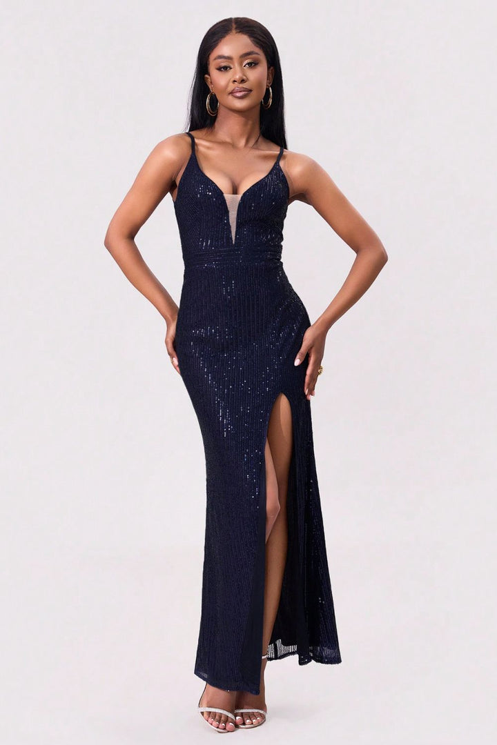 Levoire | Fente Paillettes Dos Maxi Camisole Robe